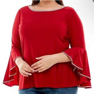 NY Collection Elegant Women's Top with Rhinestone Accents in Jester Red